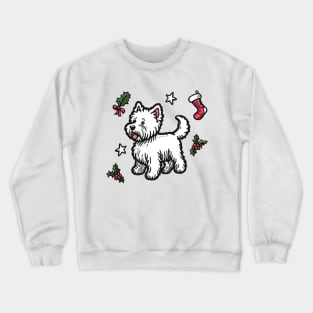 Westie Christmas Design - West Highland Terrier - Cartoon Dog Holiday Drawing Crewneck Sweatshirt